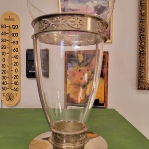 Vintage clear flower vase with silver trim